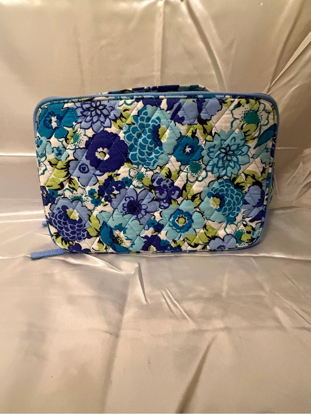 Vera Bradley Blue Green Floral Double Zip Travel Cosmetic Organizer Bag